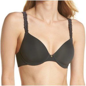 NATORI Rose Dream Custom Coverage UW T-Shirt Bra Coal Black 32C #731080 NEW